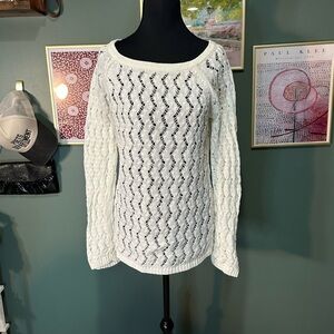 LOFT White Cable Knit Crew Neck Sweater Size M 😻